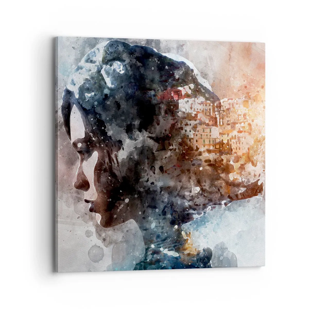 Quadro em tela - Uma história sobre uma menina e uma cidade ao fundo - 70x70 cm