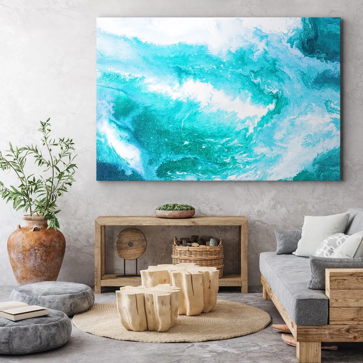Quadro em tela - Redemoinho abstrato em tons de azul - 70x50cm - No núcleo da água - Decoração de parede moderna para a sala de estar e quarto ARTTOR