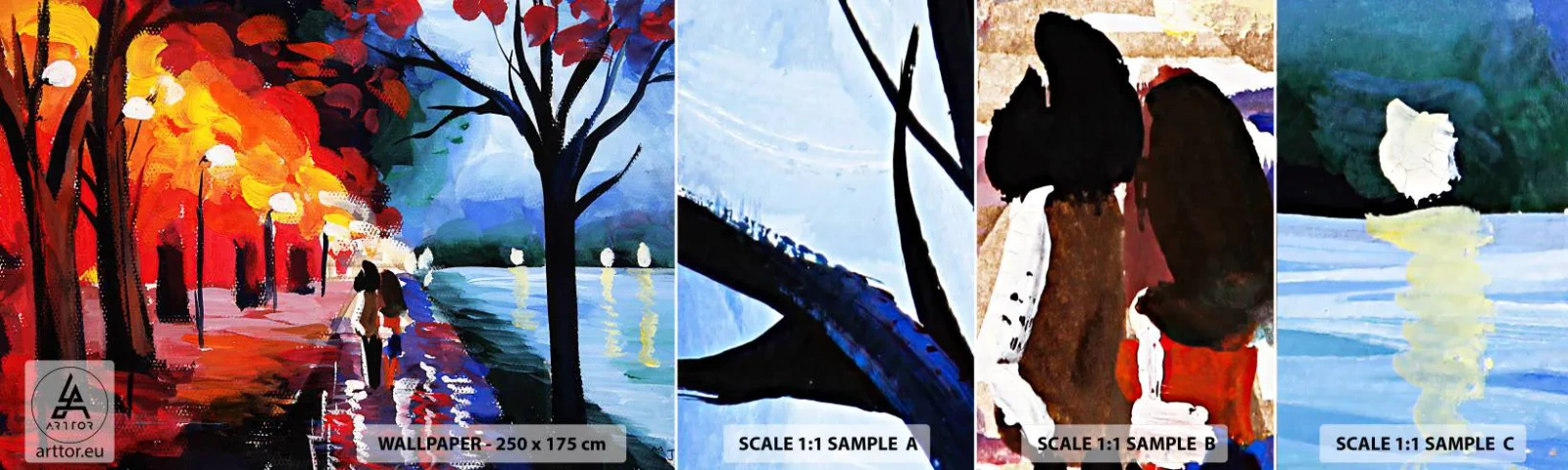 Amostra de Papel de Parede Standard Eco - Outono ardente no parque - Abstração, Paisagem, Beco do Parque - 100x30 cm