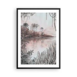 Pôster com moldura preta - Paisagem exótica à beira da água - 50x70cm - Diário de um explorador do século 19 - Decoração de parede moderna para a sala de estar e quarto ARTTOR