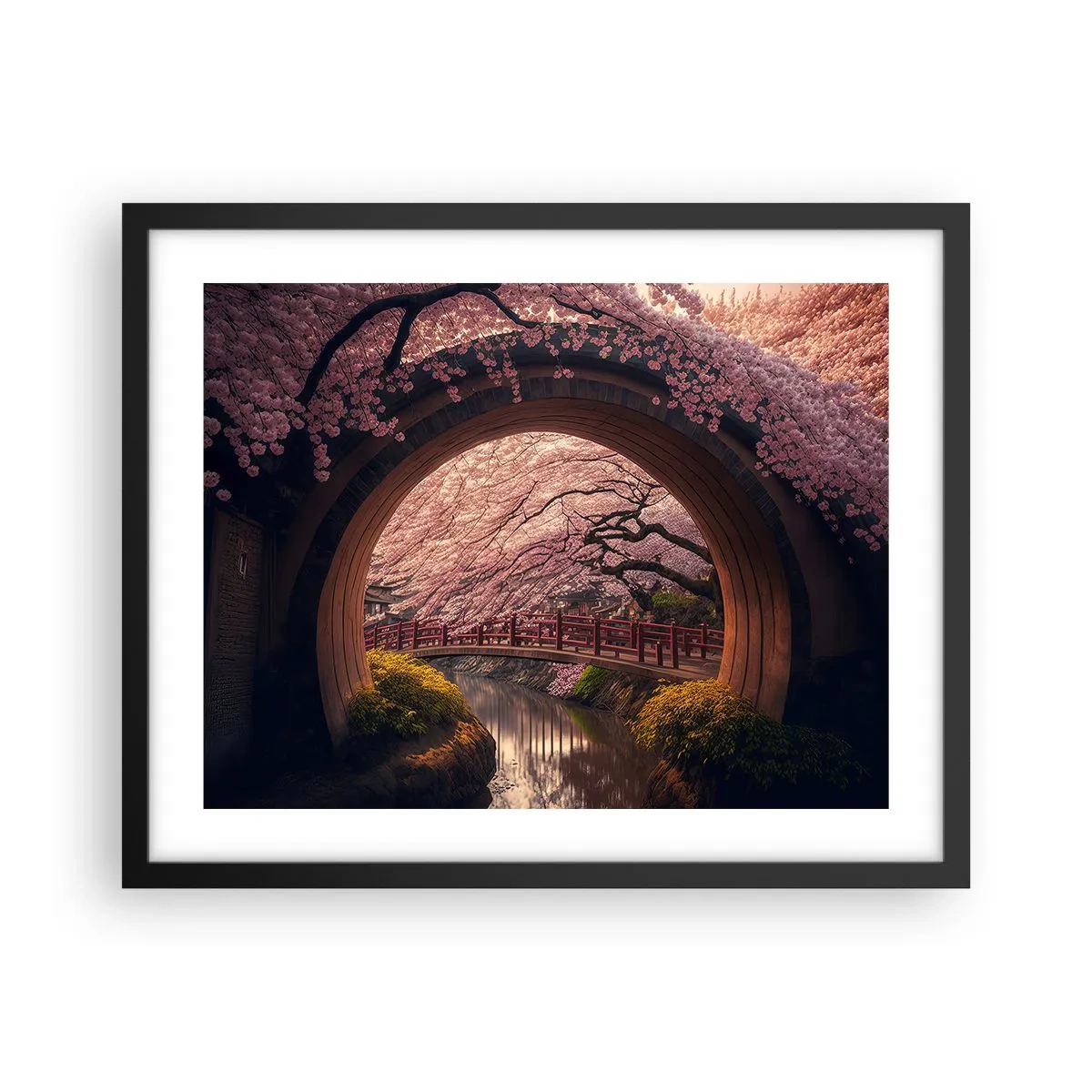 Pôster com moldura preta - Primavera japonesa - 50x40 cm