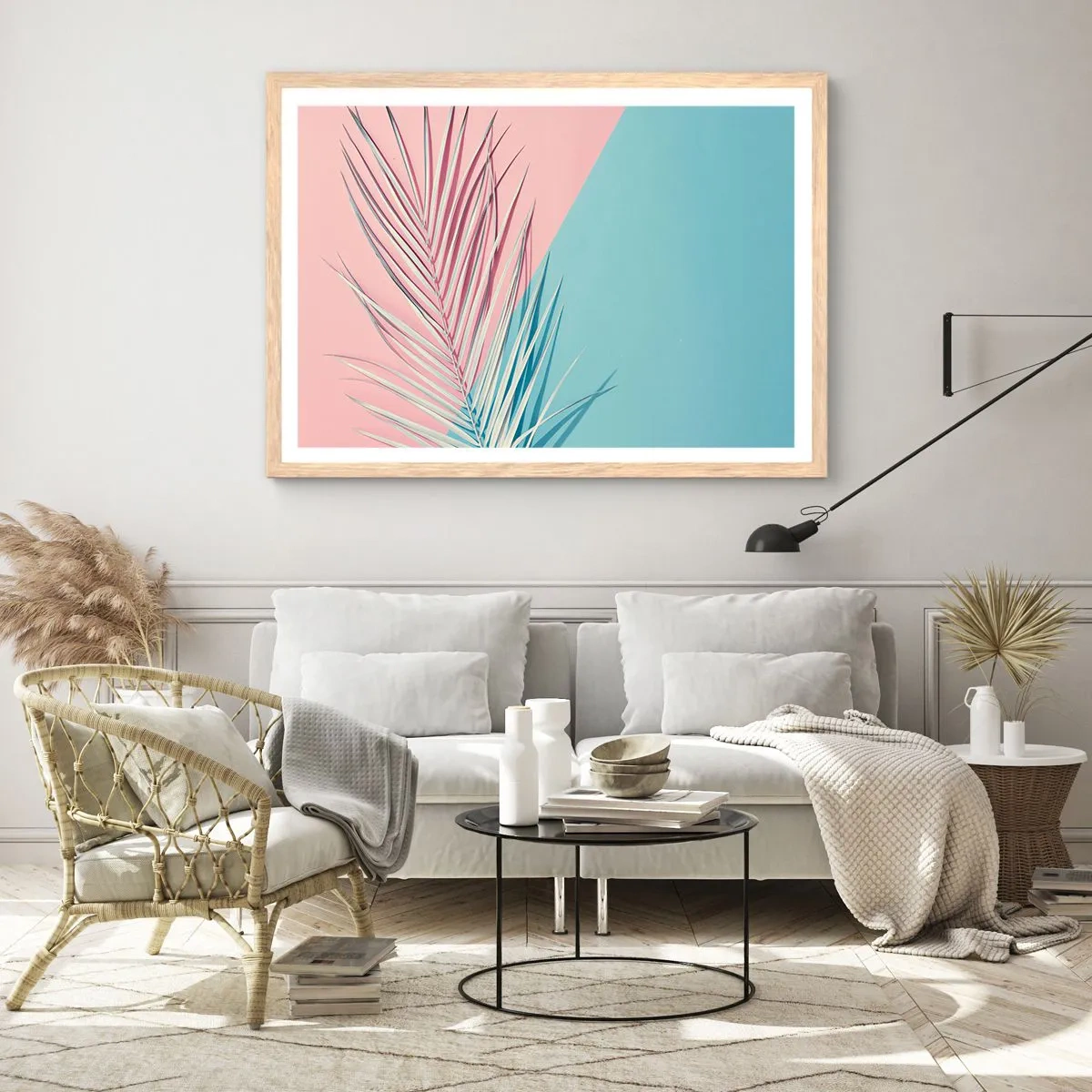 Pôster com moldura de carvalho claro - Impressão tropical - 100x70 cm