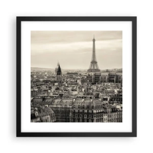 Pôster com moldura preta - Sobre os telhados de Paris - 40x40 cm