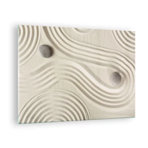 Quadro em vidro - Areia minimalista com pedras e padrões geométricos - 70x50cm - Um toque de calor - Decoração de parede moderna para a sala de estar e quarto ARTTOR