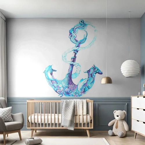 Papel de Parede Standard Eco - Âncora artística com motivo de criatura marinha - 100x70cm - Guardião dos segredos do mar - Decoração de parede moderna para a sala de estar e quarto ARTTOR