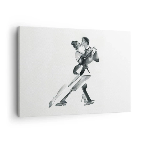 Quadro em tela - Uma ilustração sutil de um casal dançando em estilo monocromático. - 70x50cm - Num só ritmo - Decoração de parede moderna para a sala de estar e quarto ARTTOR
