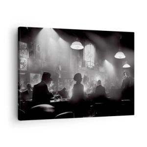 Quadro em tela - Cena de boate de jazz em preto e branco - 70x50cm - Em uma atmosfera de jazz - Decoração de parede moderna para a sala de estar e quarto ARTTOR