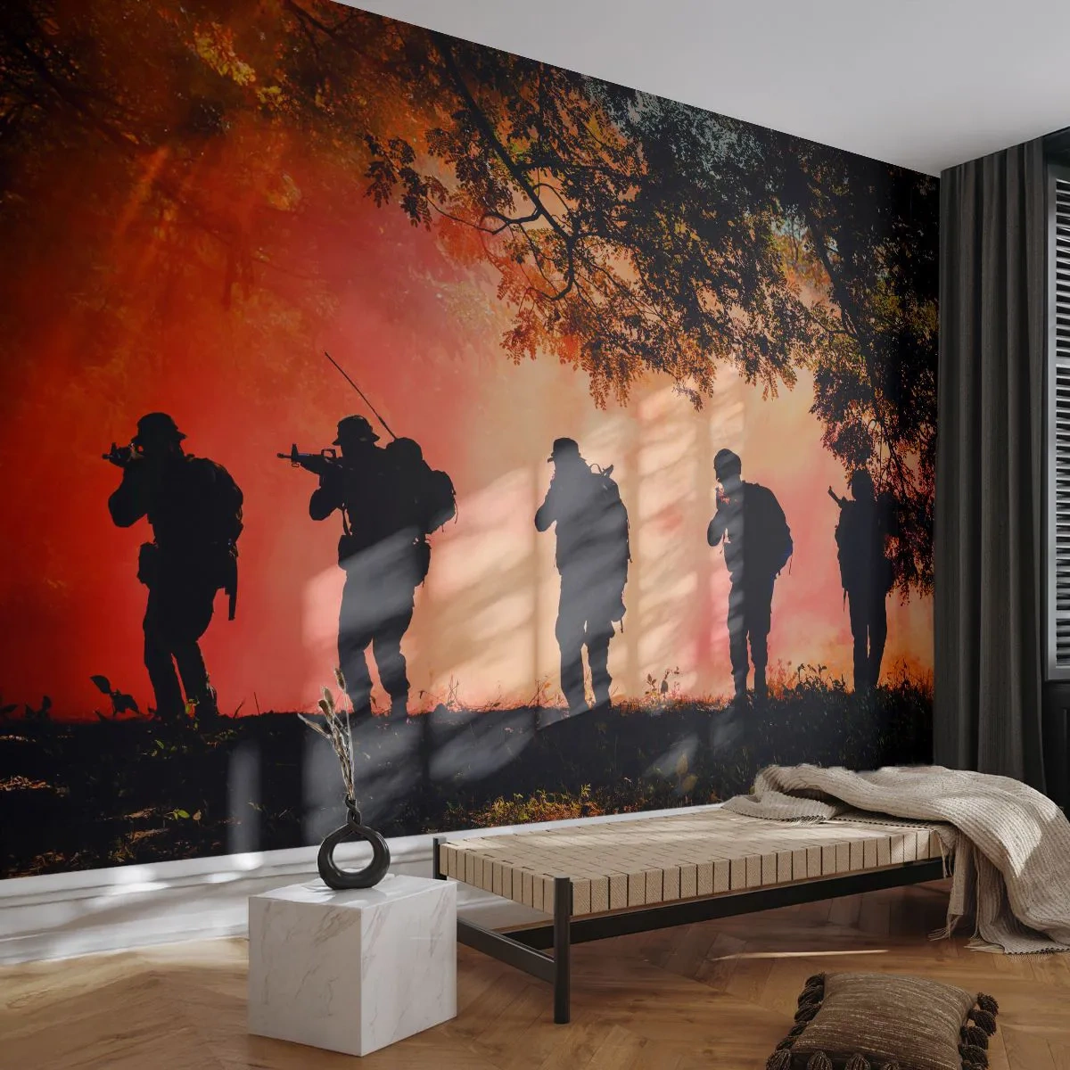 Papel de Parede Premium Sand - ...Todos por um. - Soldado, Arma, Rifle - 100x70 cm