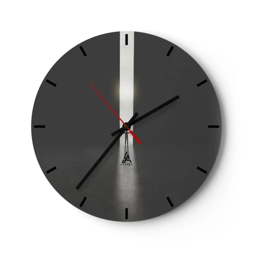 Relógio de parede - Relógio em vidro - A silhueta de um homem em uma fenda luminosa em um espaço escuro - 30x30cm - Um passo para um futuro brilhante - Decoração de parede moderna para a sala de estar, cozinha e quarto ARTTOR