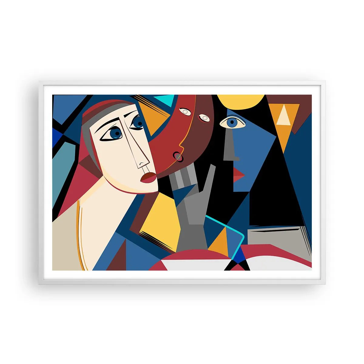 Pôster em moldura branca - Uma conversa entre cubistas - 100x70 cm