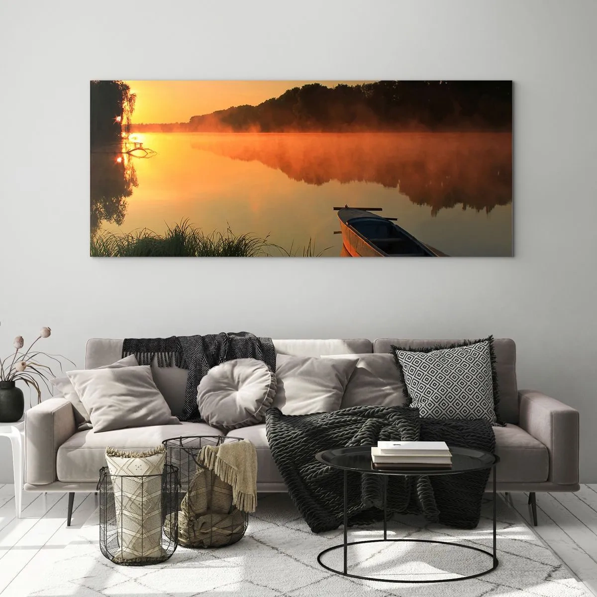Quadro em vidro - Nascer do sol sobre a água como um espelho - 90x30 cm