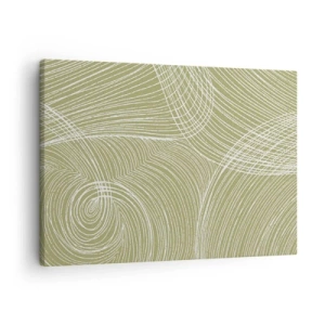 Quadro em tela - Linhas verdes e brancas em uma composição abstrata - 70x50cm - Abstração intrincada em branco - Decoração de parede moderna para a sala de estar e quarto ARTTOR