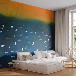 Papel de Parede Autocolante Deluxe Sticker - Jogo de férias - Barcos, Praia, Costa - 150x105 cm