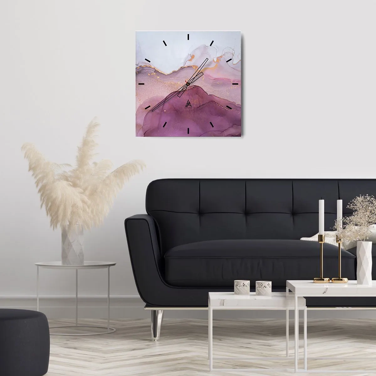 Relógio de parede - Relógio em vidro - Ondas de lilás e roxo - 40x40 cm