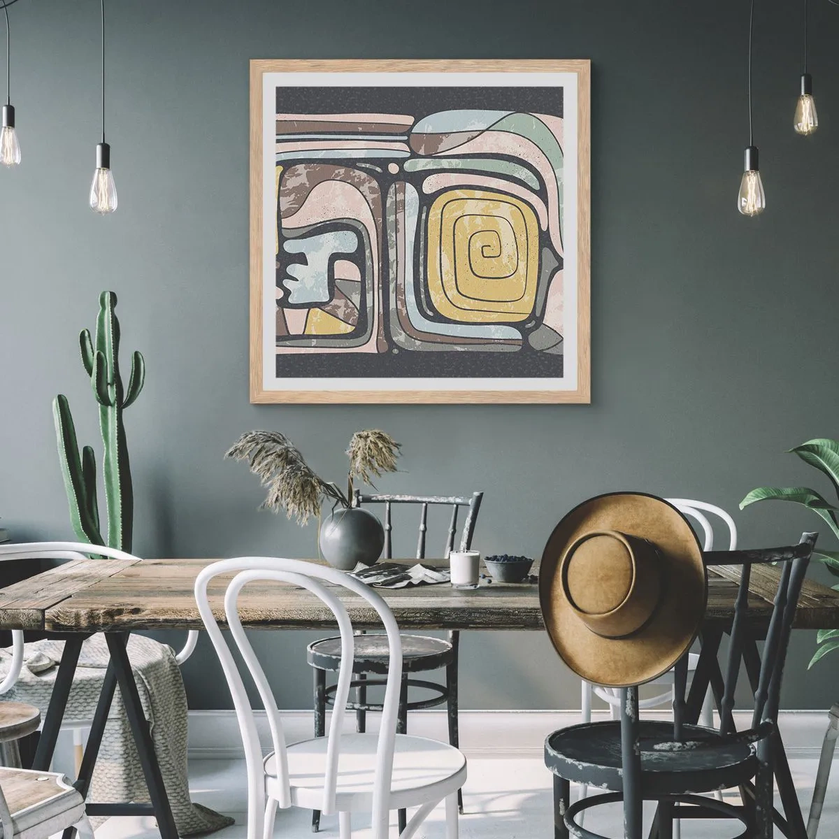 Pôster com moldura de carvalho claro - Abstração no espírito pré-colombiano - 50x50 cm