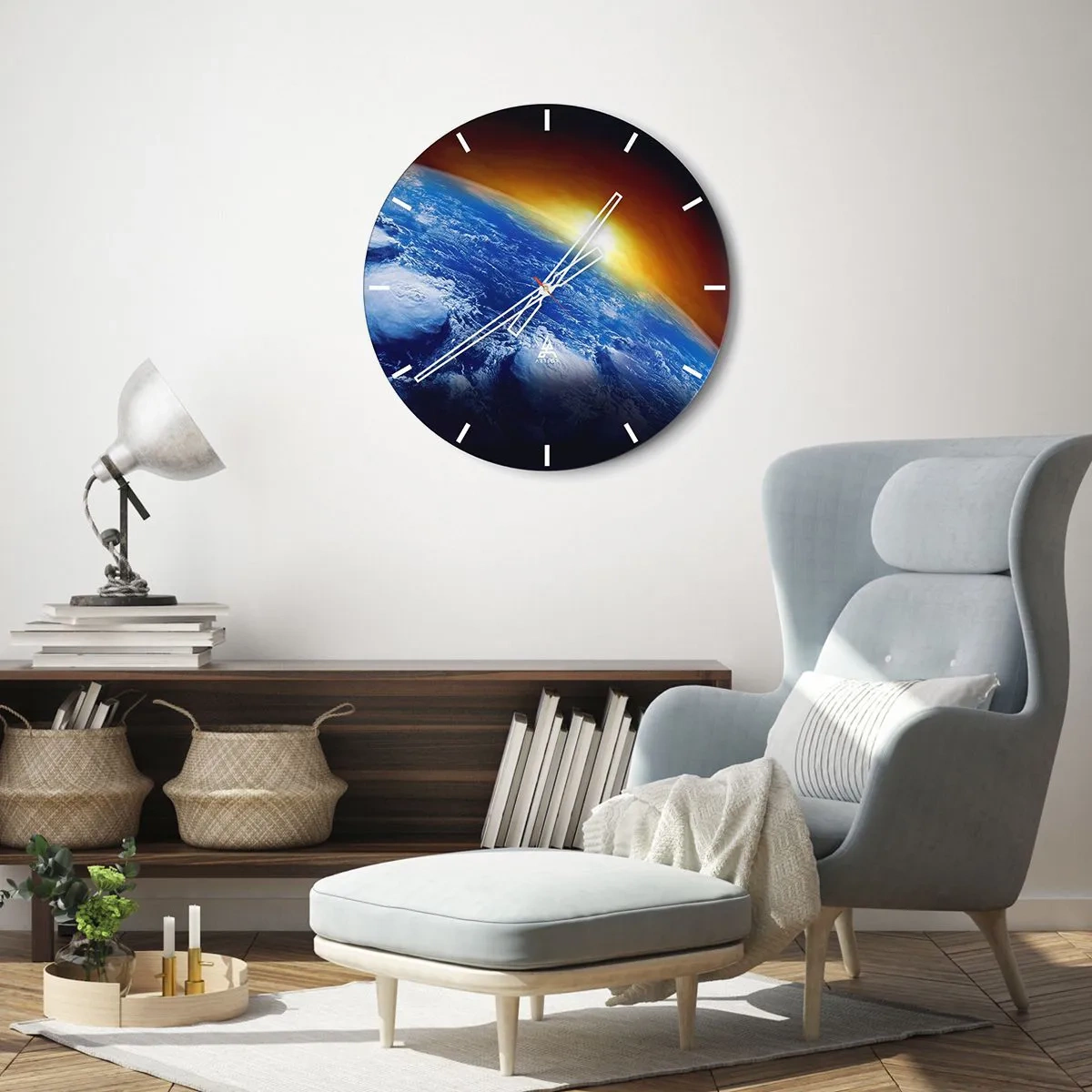 Relógio de parede - Relógio em vidro - Nascer do sol sobre a Terra visto do espaço - 30x30cm - Nascer do sol sobre o planeta azul - Decoração de parede moderna para a sala de estar, cozinha e quarto ARTTOR