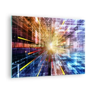 Quadro em vidro - Visão abstrata com linhas coloridas e luz - 70x50cm - Corredor de luz - Decoração de parede moderna para a sala de estar e quarto ARTTOR