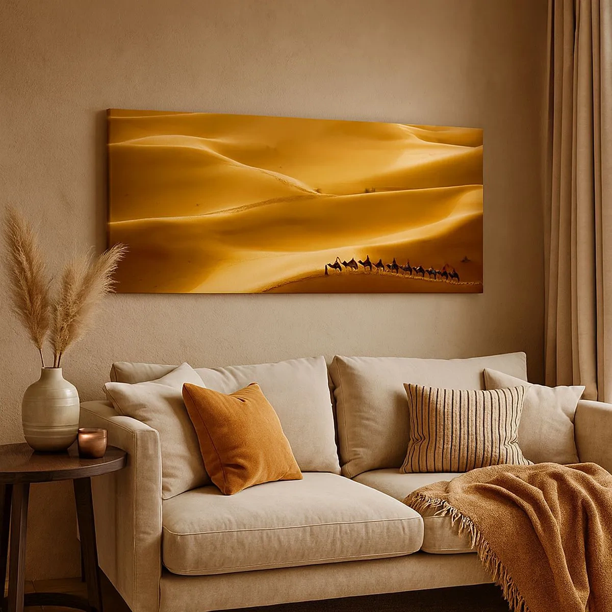 Quadro em tela - Caravana nas ondas do deserto - 100x40 cm