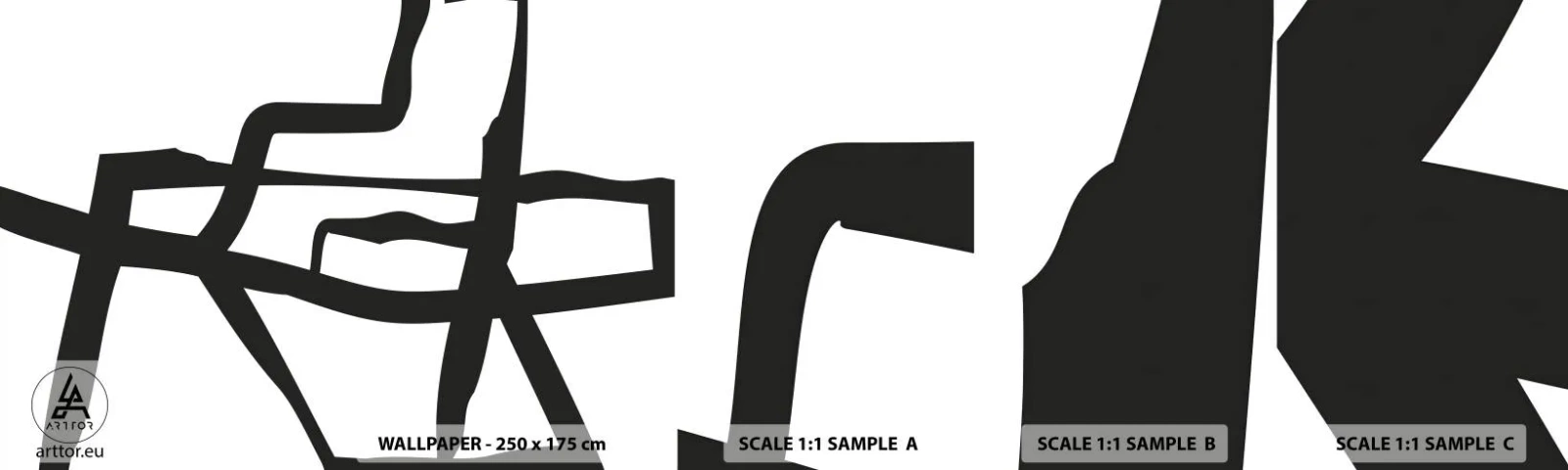 Amostra de Papel de Parede Standard Eco - Projeto preto e branco - Linha, Preto e branco, Abstracionismo - 100x30 cm