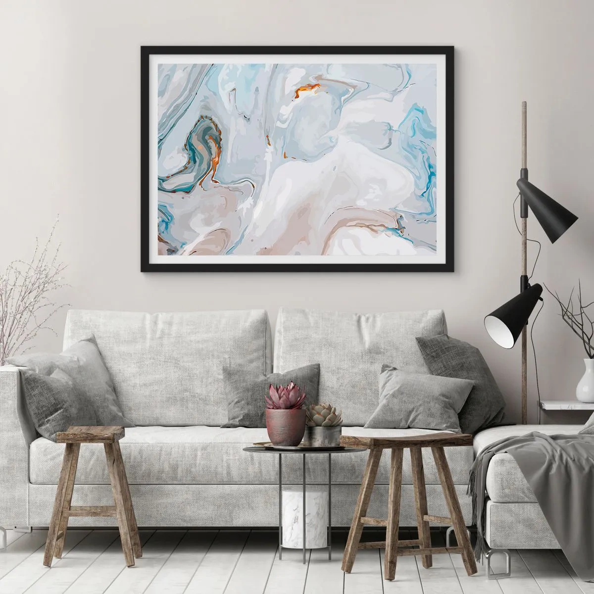 Pôster com moldura preta - Branco elevado - 50x40 cm