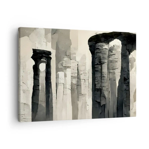 Quadro em tela - Colunas históricas em um ambiente monocromático atmosférico - 70x50cm - A majestade da antiguidade - Decoração de parede moderna para a sala de estar e quarto ARTTOR