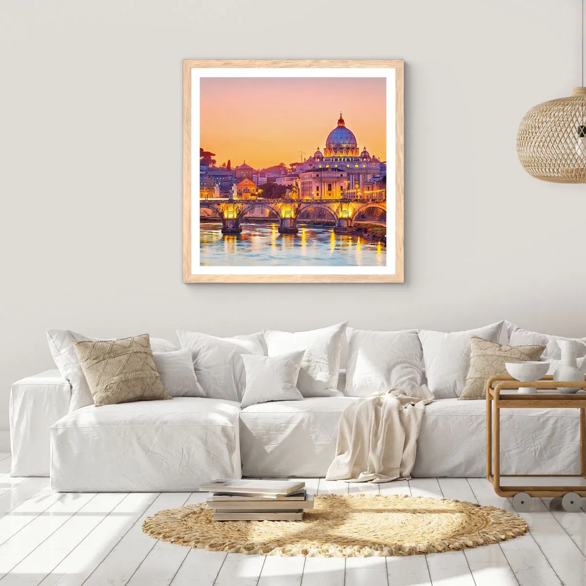Pôster com moldura de carvalho claro - Crepúsculo sobre a Cidade Eterna - 40x40 cm