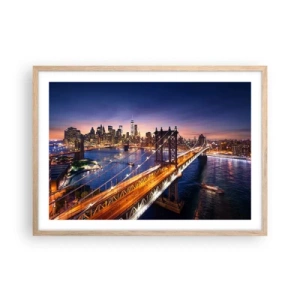 Pôster com moldura de carvalho claro - Uma ponte luminosa para o coração da cidade - 70x50 cm