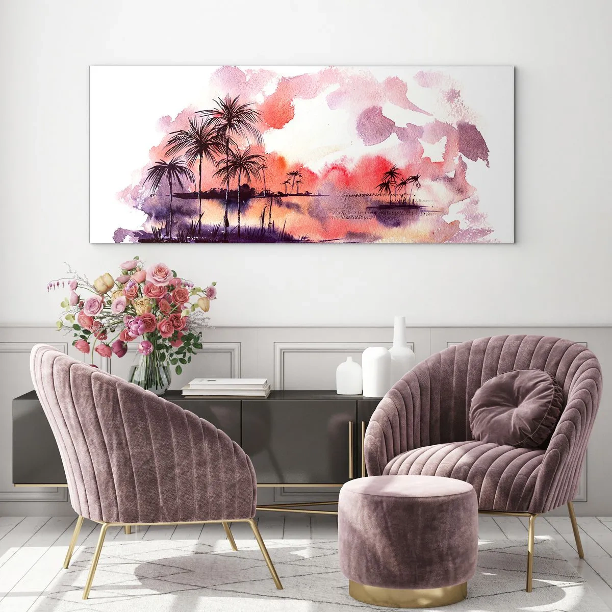 Quadro em vidro - A tranquilidade dos trópicos em vermelho - 100x40 cm