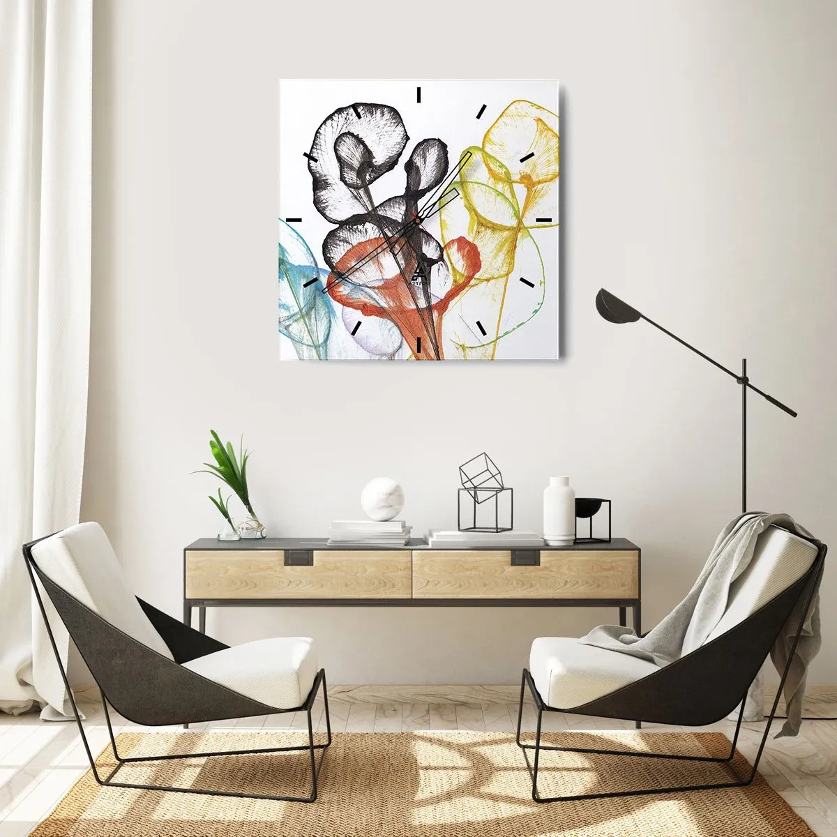 Relógio de parede - Relógio em vidro - Flores com alma - 30x30 cm