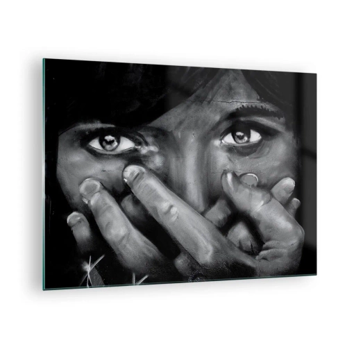 Quadro em vidro - Um retrato em preto e branco com um olhar emocional - 70x50cm - Não vou dizer quem pintou - Decoração de parede moderna para a sala de estar e quarto ARTTOR