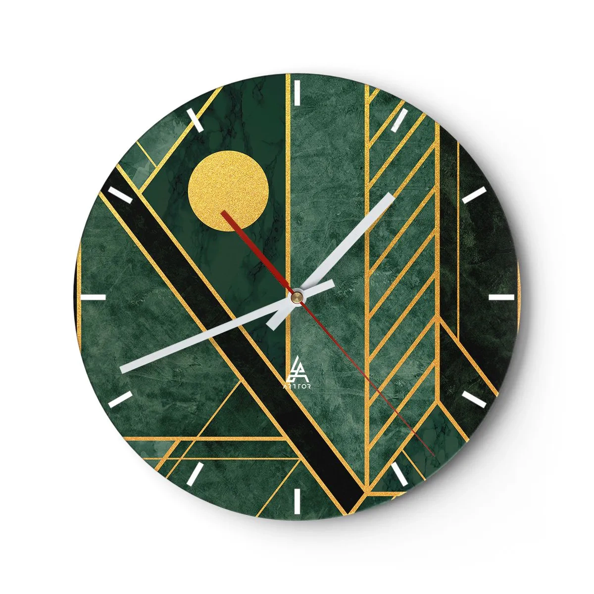 Relógio de parede - Relógio em vidro - A dinâmica do ouro e do azul - 40x40 cm