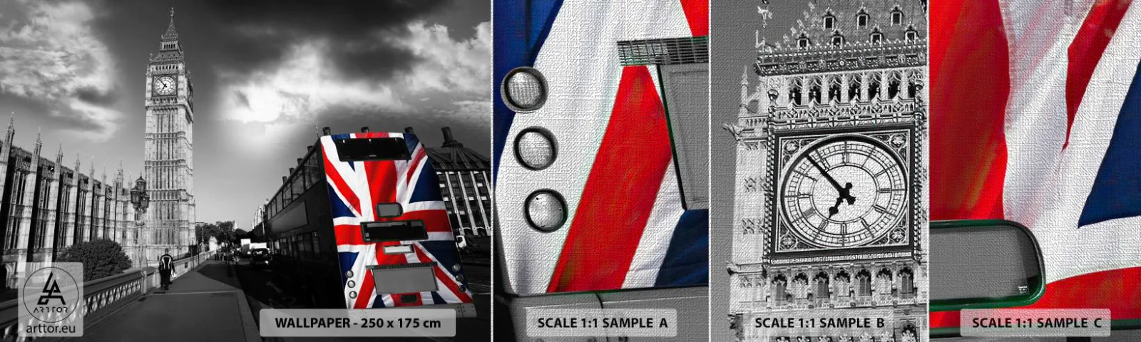 Amostra de papel de parede Premium Canvas - Grande e orgulhosa - Cidade, Londres, Ônibus de Londres - 100x30 cm