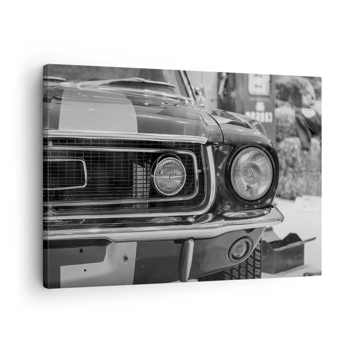 Quadro em tela - Capô de carro clássico preto e branco - 70x50cm - Condução perigosa - Decoração de parede moderna para a sala de estar e quarto ARTTOR