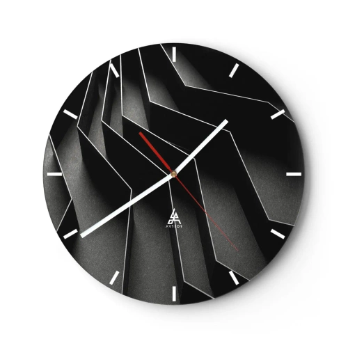 Relógio de parede - Relógio em vidro - Estrutura em preto e branco com efeito de luz espacial - 30x30cm - Ordem espacial - Decoração de parede moderna para a sala de estar, cozinha e quarto ARTTOR