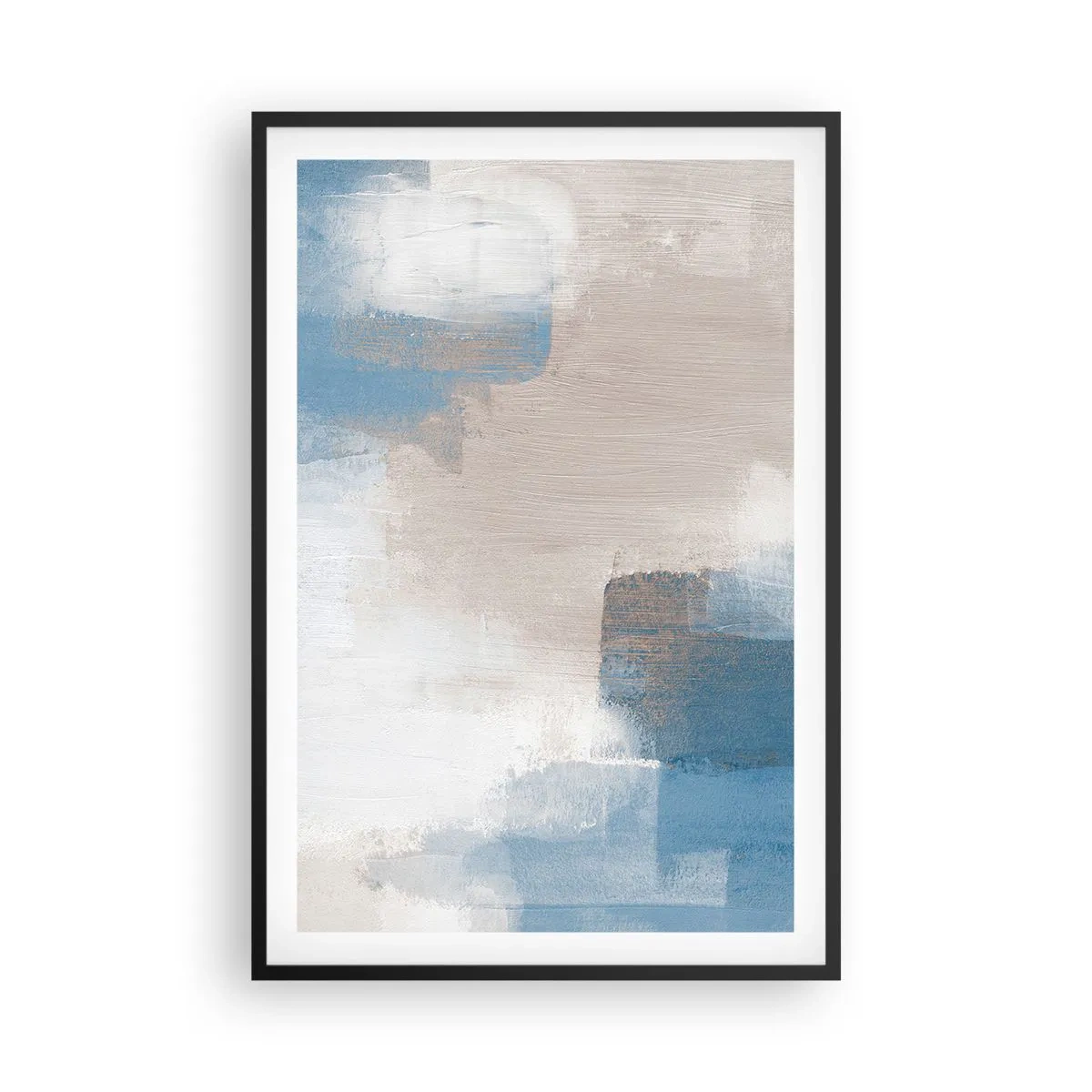 Pôster com moldura preta - Abstração rosa atrás da cortina azul - 61x91 cm