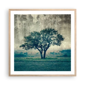Pôster com moldura de carvalho claro - Uma macieira num prado azul? - 60x60 cm