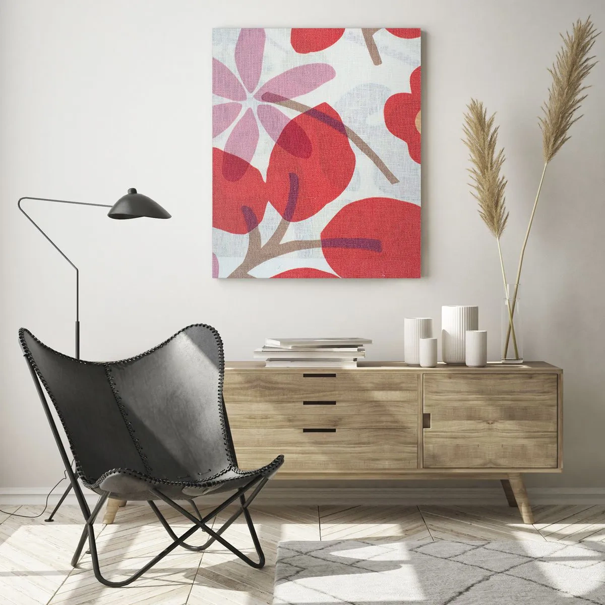 Quadro em vidro - Arranjo de flores em rosa - 50x70 cm