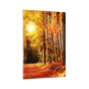 Quadro em vidro - Outono dourado na estrada da floresta - 70x100 cm