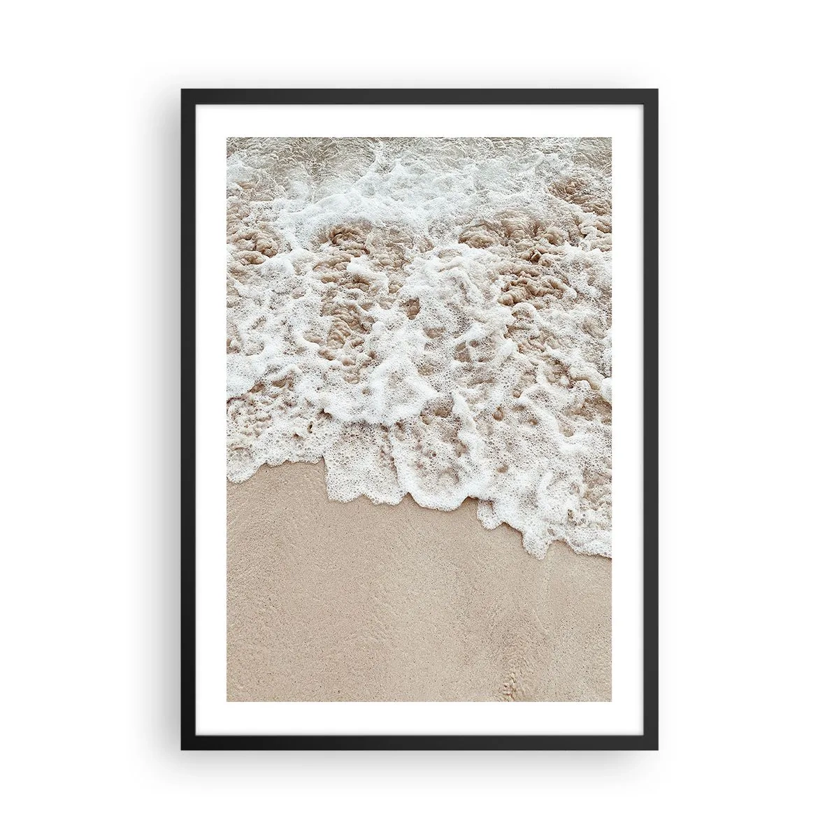 Pôster com moldura preta - Ondas suaves quebrando na areia da praia - 50x70cm - Volto logo - Decoração de parede moderna para a sala de estar e quarto ARTTOR