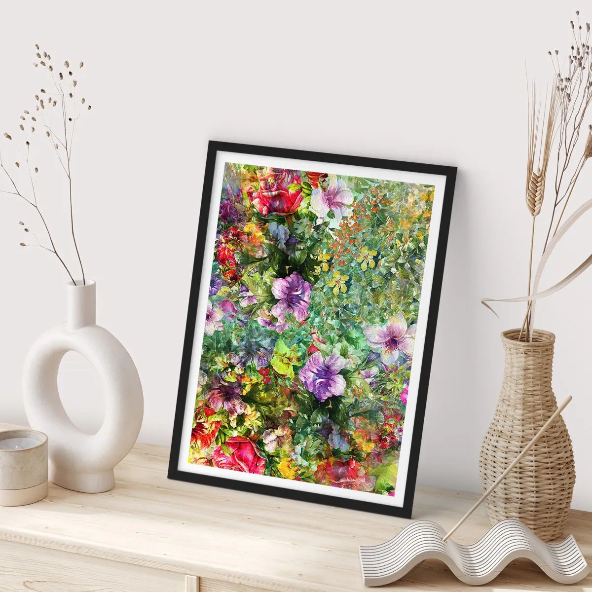 Pôster com moldura preta - Nas flores para a perdição - 70x100 cm