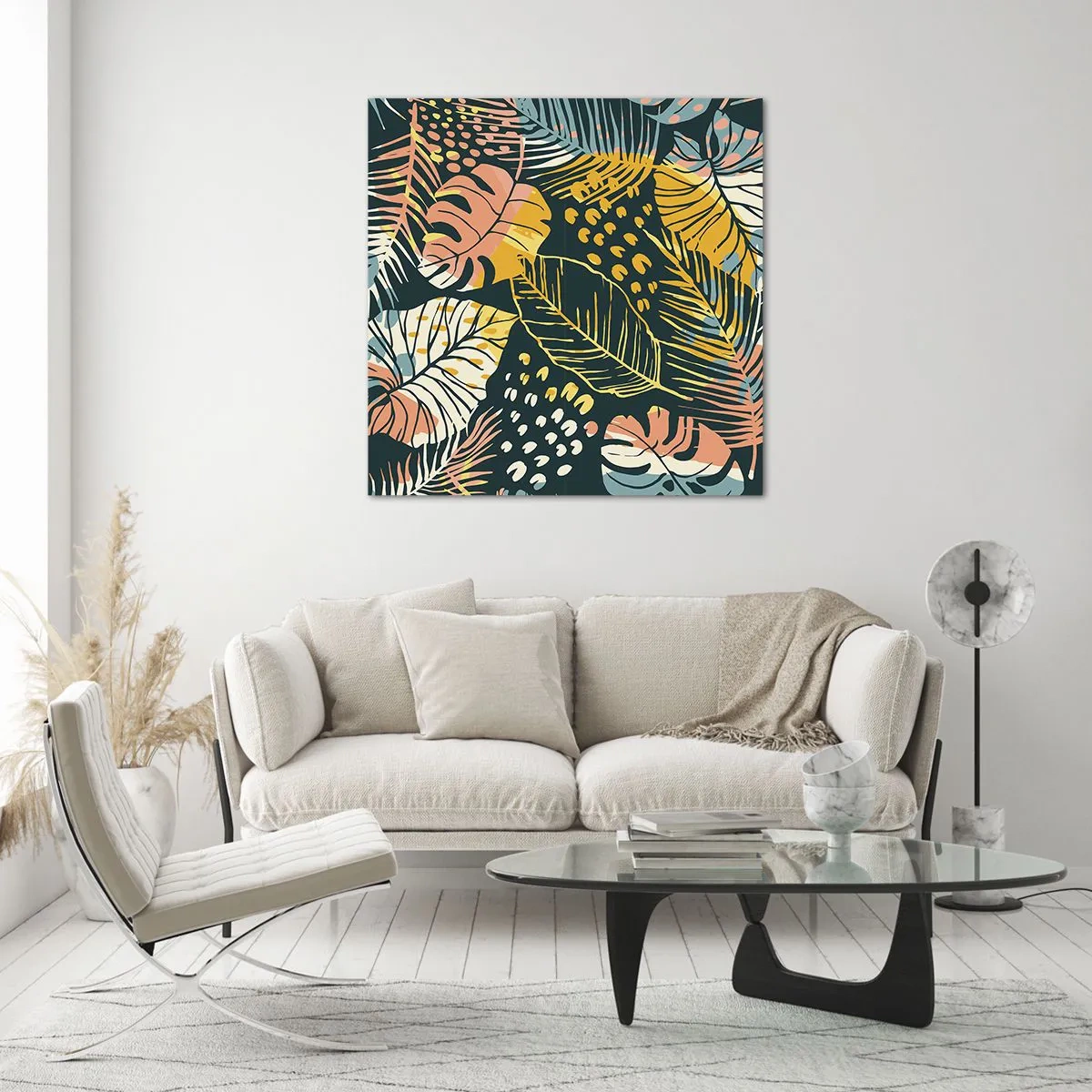 Quadro em vidro - Fantasia de folhas - 40x40 cm