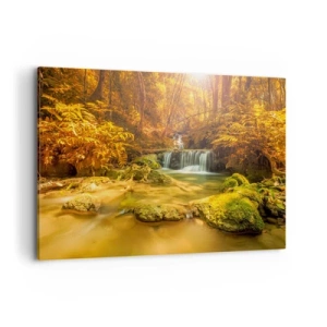Quadro em tela - Cascata na floresta em ouro - 100x70 cm