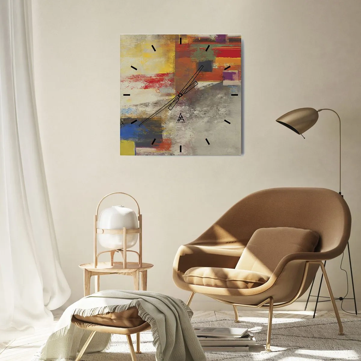 Relógio de parede - Relógio em vidro - Geometria das cores - 30x30 cm