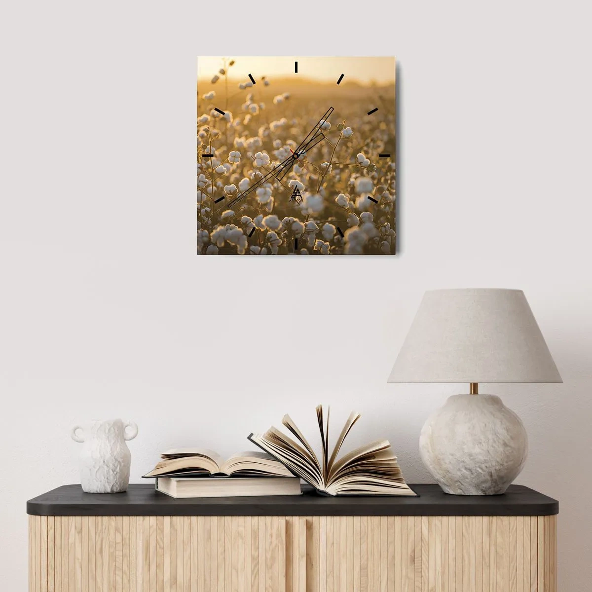 Relógio de parede - Relógio em vidro - Campo macio - 40x40 cm