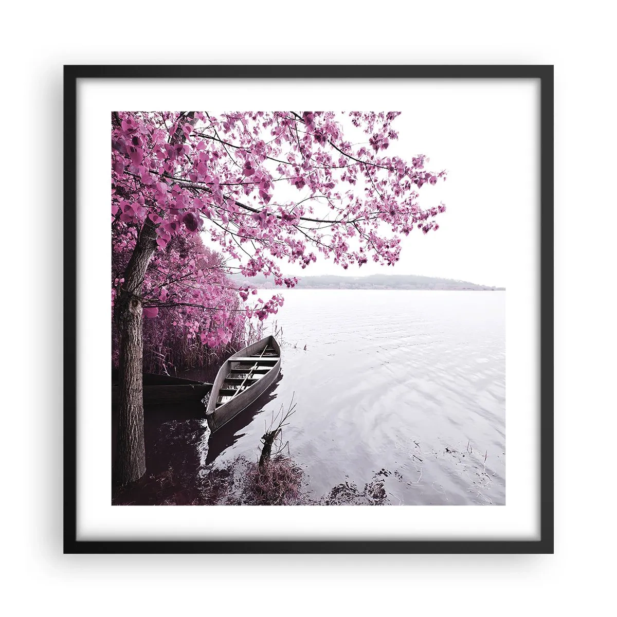 Pôster com moldura preta - Em silêncio cor-de-rosa - 50x50 cm