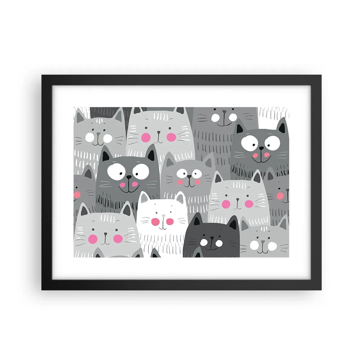 Pôster com moldura preta - O mundo dos gatos - 40x30 cm