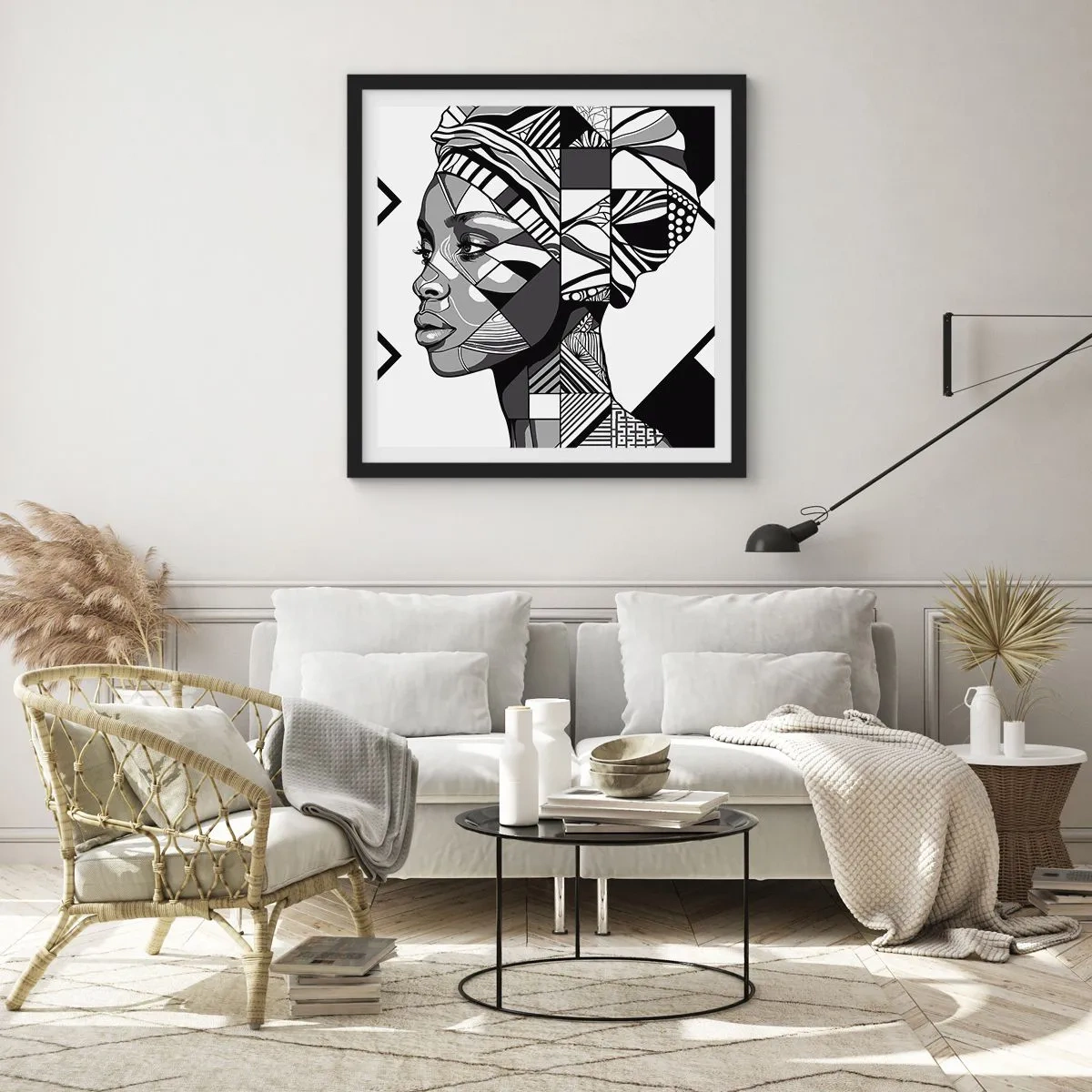 Pôster com moldura preta - Retrato étnico - 30x30 cm