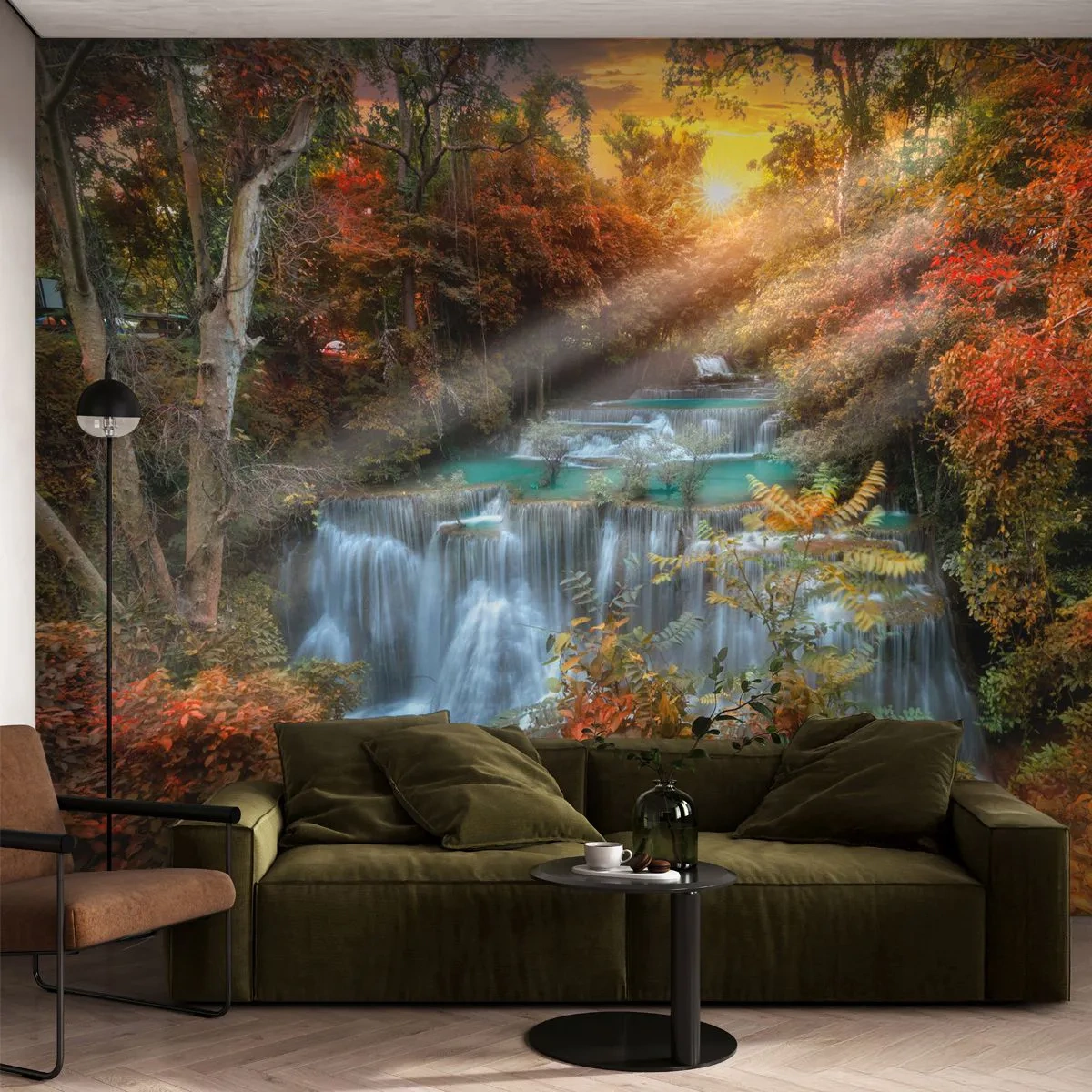 Papel de Parede Autocolante Deluxe Sticker - O tesouro escondido da floresta - Paisagem, Cachoeira, Floresta - 400x280 cm