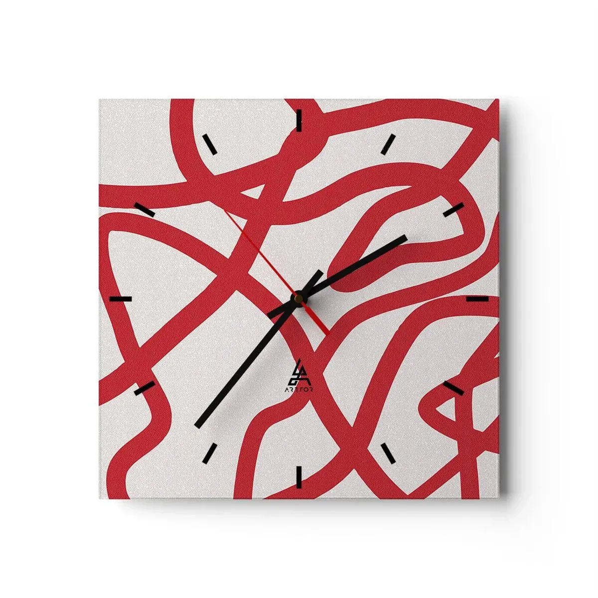 Relógio de parede - Relógio em vidro - Vermelho em branco - 30x30 cm