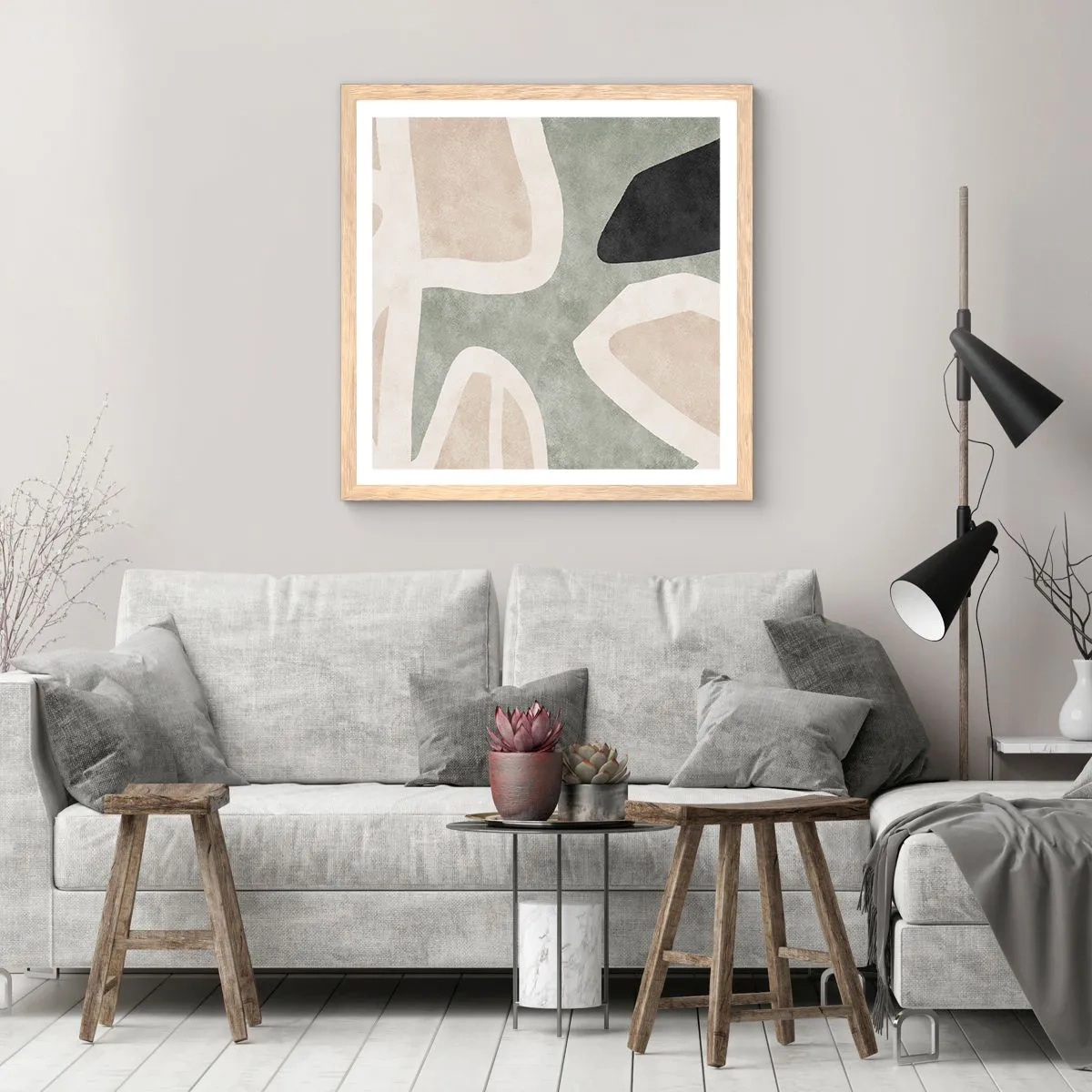 Pôster com moldura de carvalho claro - Composição com motivo preto - 60x60 cm